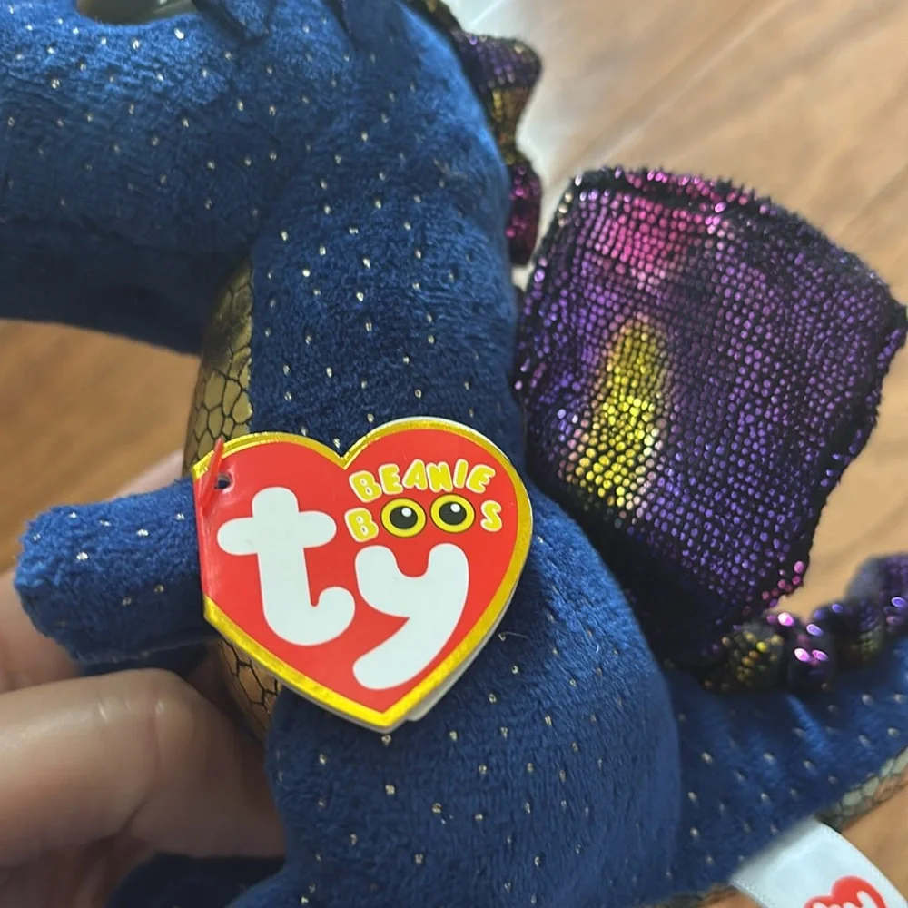 NWT TY beanie boo’s collection “saffire ” Blue, gold & purple Plush Dragon Toy - Picture 6 of 8